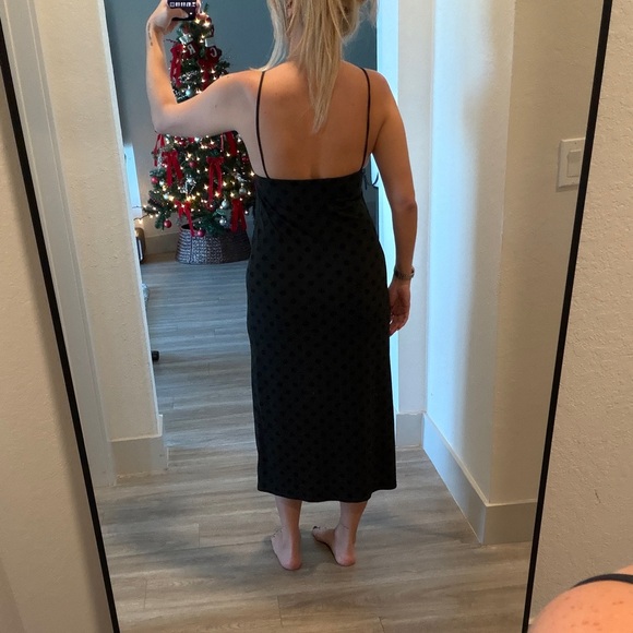 Zara Polka Dot Midi Slip Dress Green and Black - Picture 6 of 8
